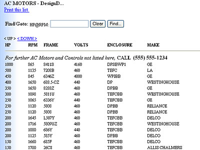 Web Database Applicatoin List Screen